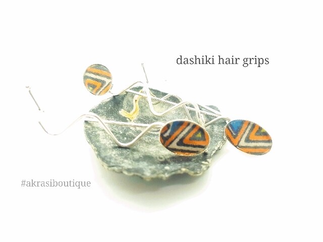 African wax dashiki detail wavy silver hair grip | hair slide | hair accessories
