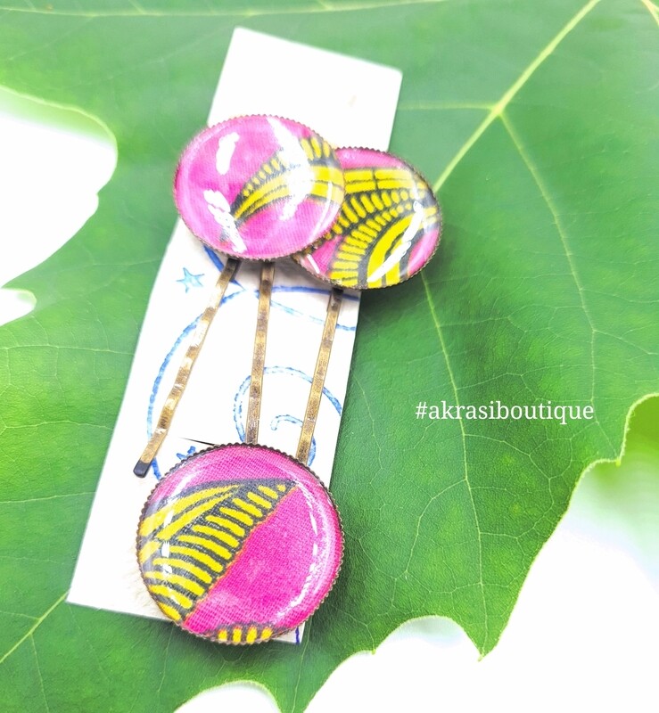 Ankara hair pin set | African silver bobby pin | Ankara hair slide