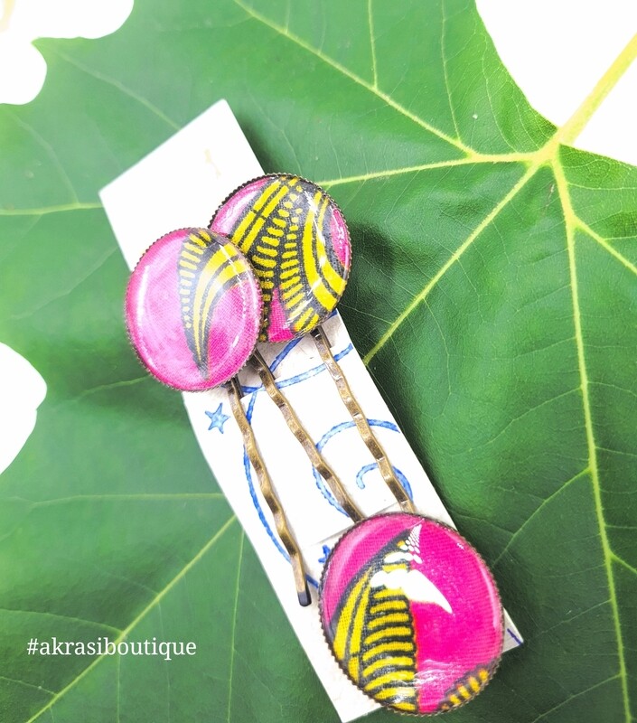 Ankara hair pin set | African silver bobby pin | Ankara hair slide