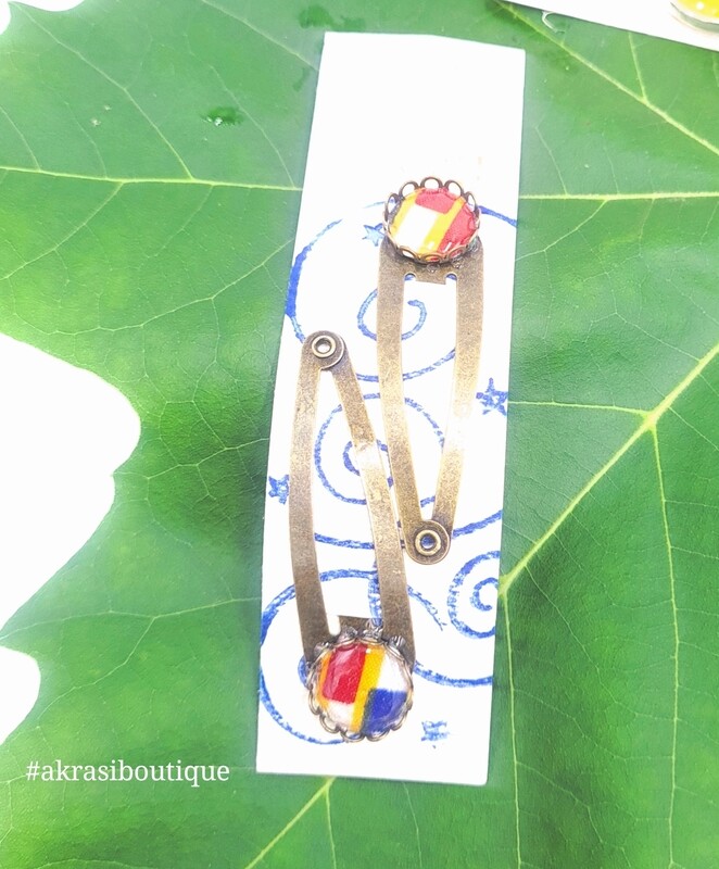 African wax kente detail snap clip in bronze | Ankara hair clip | hair accessories