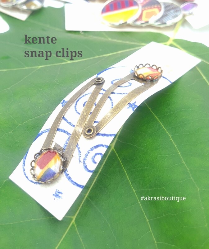 African wax kente detail snap clip in bronze | Ankara hair clip | hair accessories