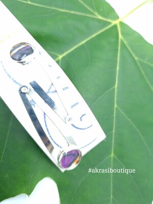 African wax print detail snap clip in silver | cream, orange and purple hair clip | hair accessories