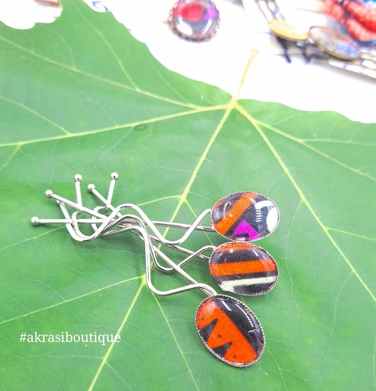 African wax kente detail wavy silver hair grip | hair slide | hair accessories