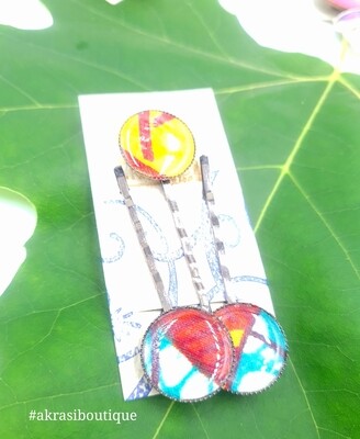 Ankara hair pin set | African silver bobby pin | Floral hair slide