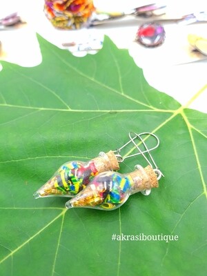 Kente alchemy beaded mashup collection drop earrings sealed in glass