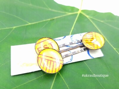 Ankara hair pin set | African silver bobby pin | Floral hair slide