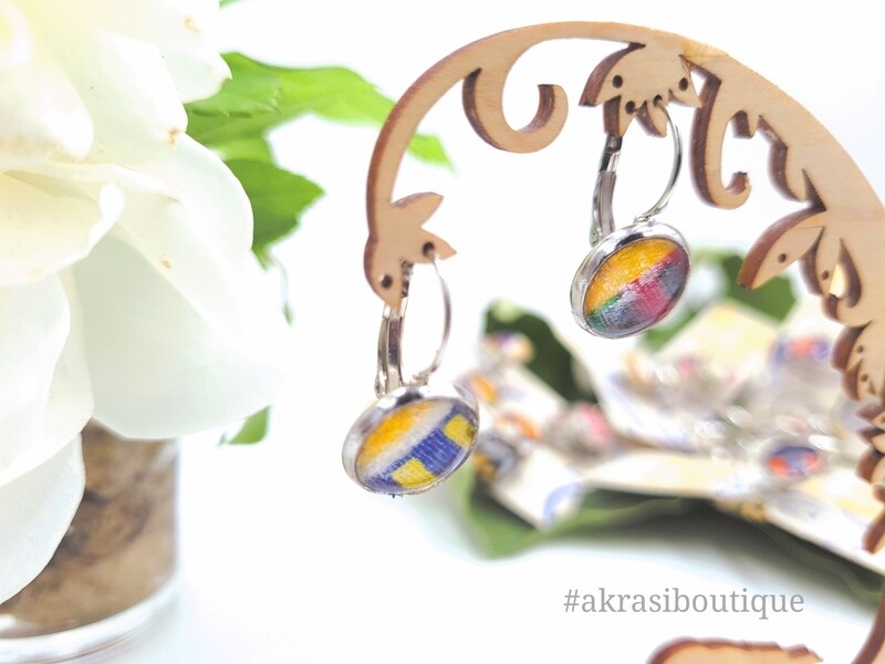 Kente collection round silver drop earrings