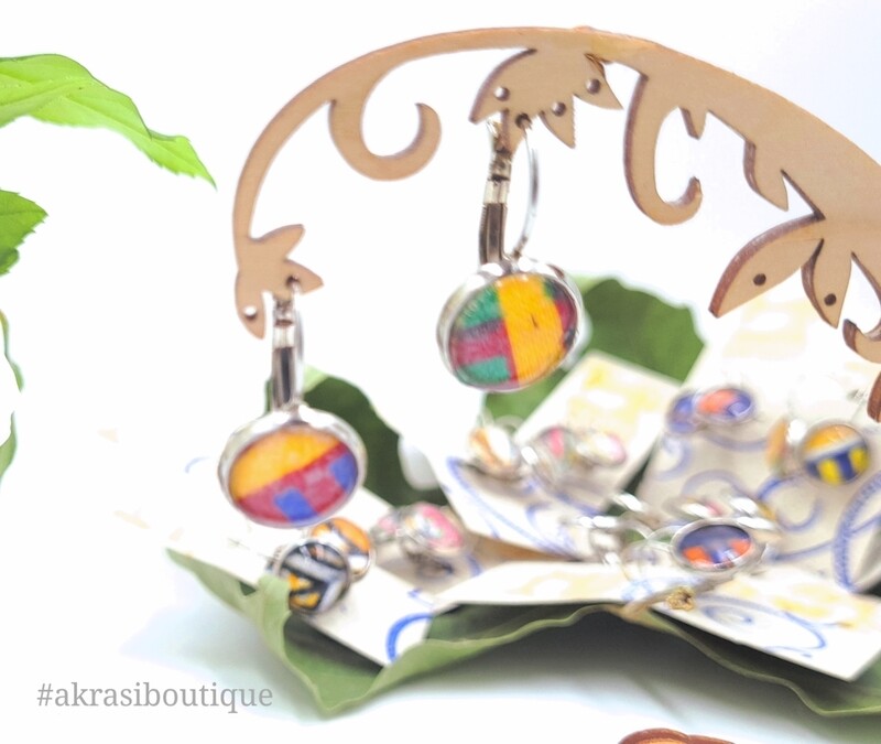 Kente collection round silver drop earrings