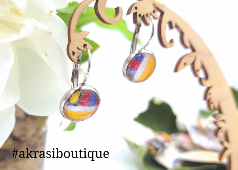 Kente collection round silver drop earrings