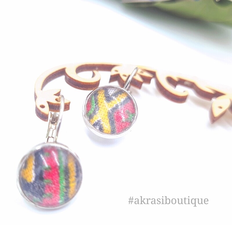 Dashiki collection round silver drop earrings
