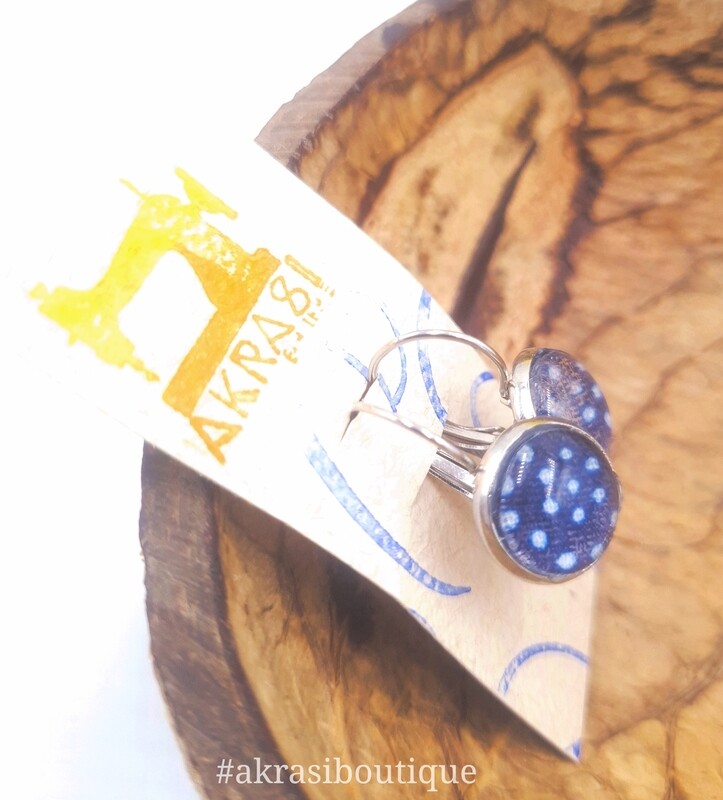 White on blue polka dot ankara onround silver drop earrings