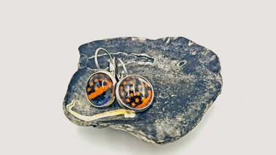 Orange on blue ankara round silver drop earrings