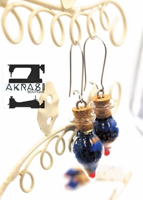 Blue and orange alchemy beaded mashup collection drop earrings sealed in glass