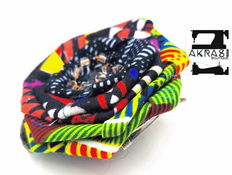 Ankara and kente alchemy mashup rose with beads in wax print flower pin | flower hair clip | flower brooch | clothing accessories