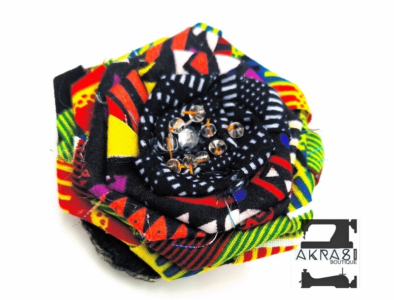 Ankara and kente alchemy mashup rose with beads in wax print flower pin | flower hair clip | flower brooch | clothing accessories