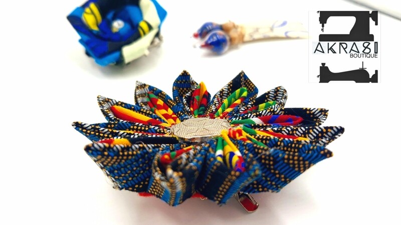 Scifunk flower with vintage button centre in ankara and kente print | kanzashi flower pin | flower hair clip | flower brooch | clothing accessories