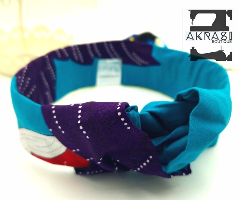 Blue, turquoise and red floral print wire twist hair tie | hair wrap | headband | African print headwrap | Ankara print wire headtie | wire hair tie