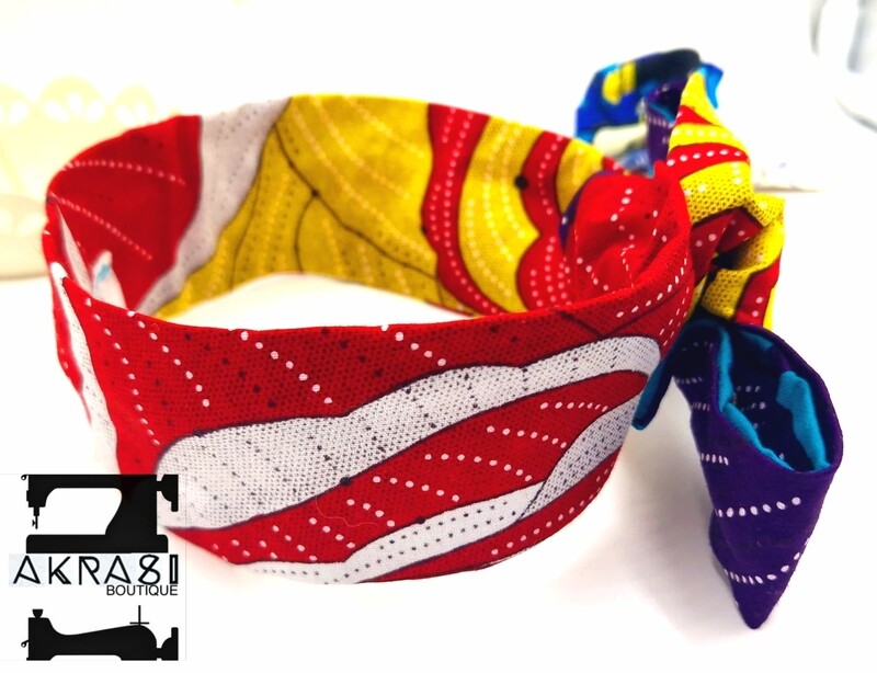 Blue, turquoise and red floral print wire twist hair tie | hair wrap | headband | African print headwrap | Ankara print wire headtie | wire hair tie