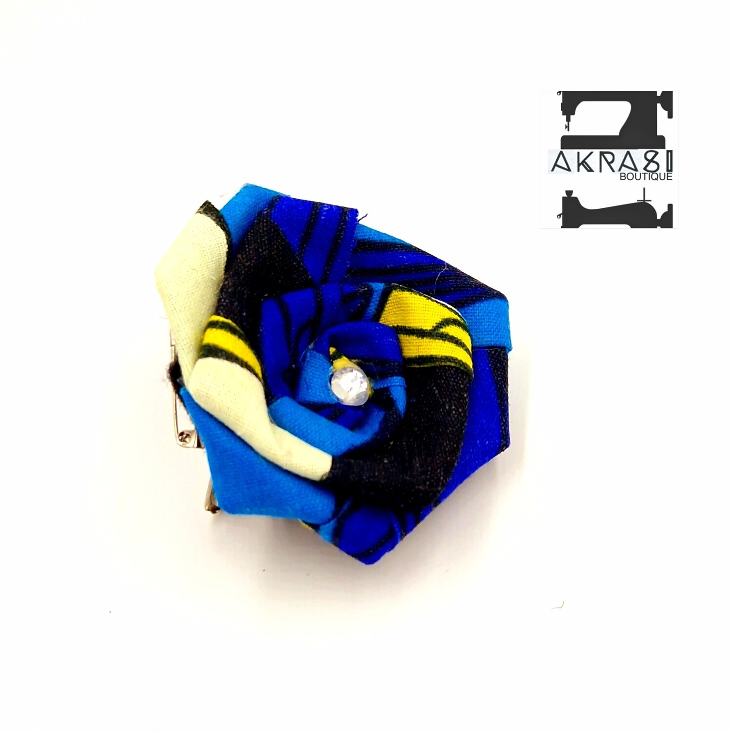 Blue and yellow rose flower with pearl centre | flower pin | flower hair clip | flower brooch | clothing accessories