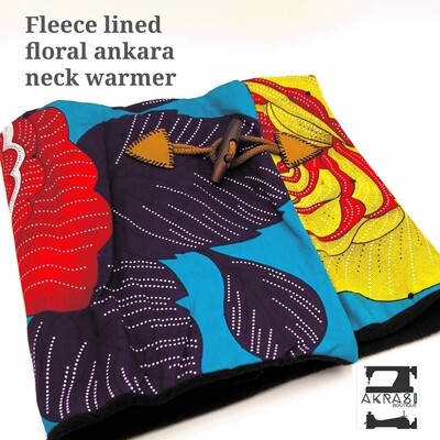 Fleece lined floral ankara neck warmer