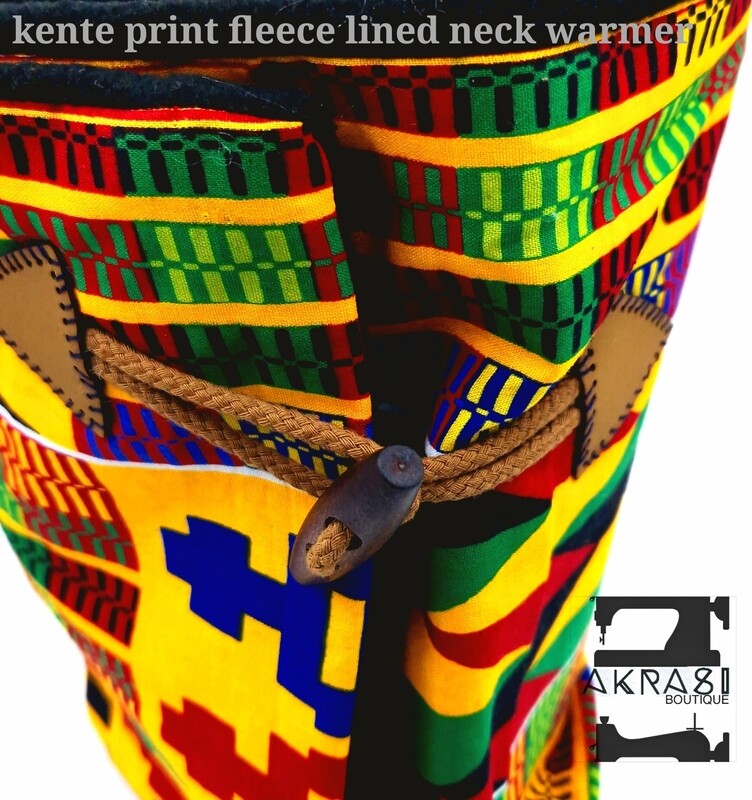 Fleece lined kente print neck warmer