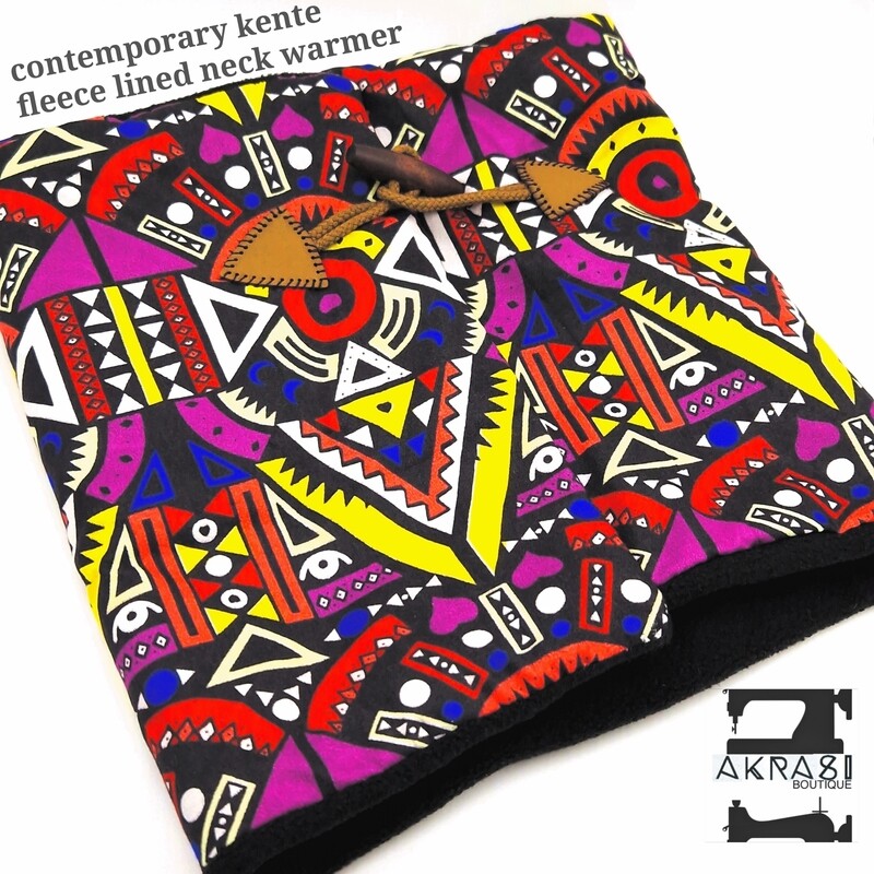 Fleece lined contemporary kente print neck warmer