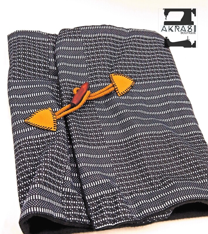 Fleece lined black and white ankara neck warmer | neck gaiter