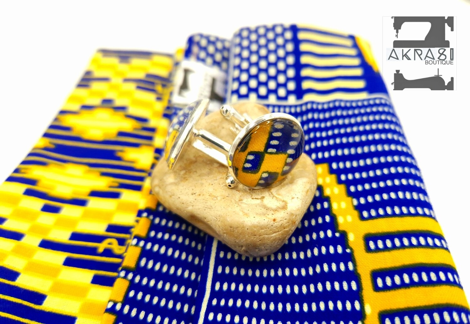 Kente wax print pocket square with cufflinks and cravat