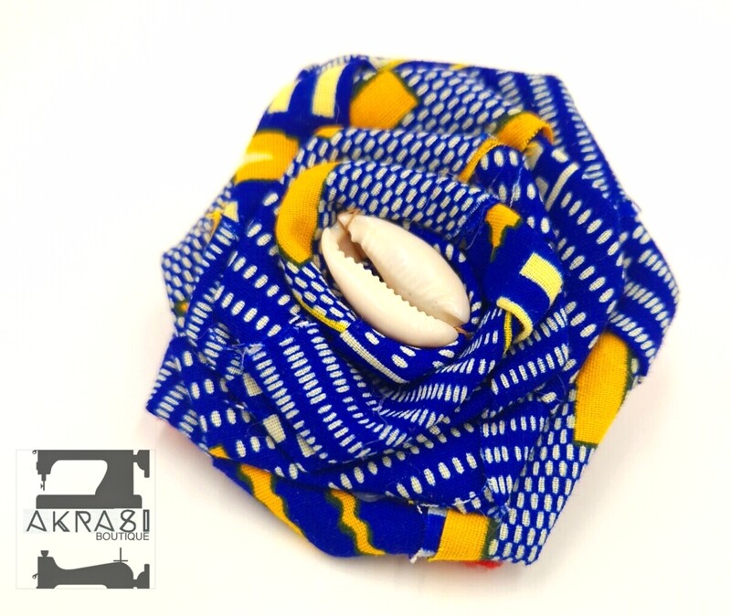 Blue and yellow kente rose flower with vintage button centre | flower hair pin | flower brooch