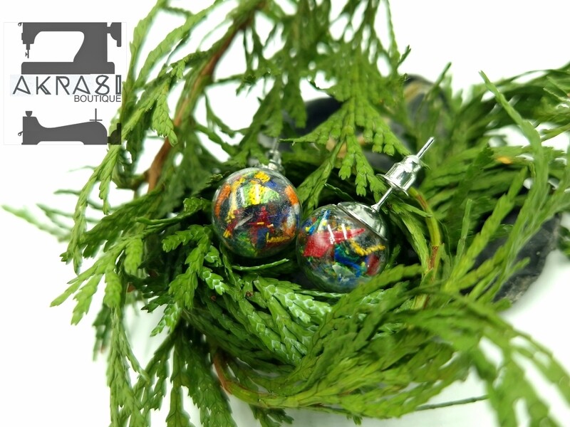 Glass globe silver stud earrings from the ankara alchemy mashup collection
