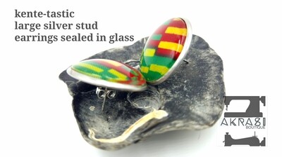 Round classic Kente silver stud earrings sealed in glass