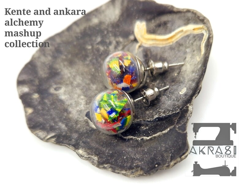 Glass globe silver stud earrings from the ankara alchemy mashup collection