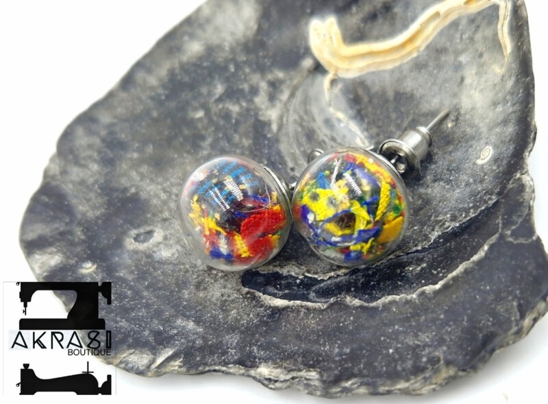 Glass globe silver stud earrings from the ankara alchemy mashup collection