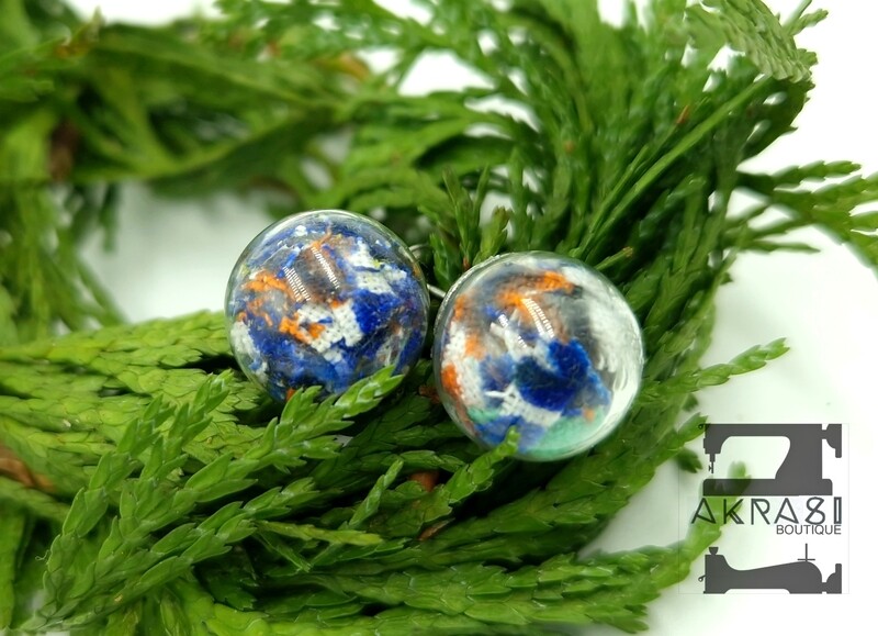 Glass globe silver stud earrings from the ankara alchemy mashup collection