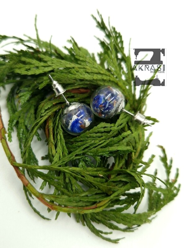 Glass globe silver stud earrings from the ankara alchemy mashup collection