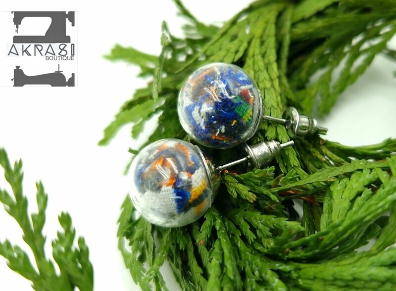 Glass globe silver stud earrings from the ankara alchemy mashup collection
