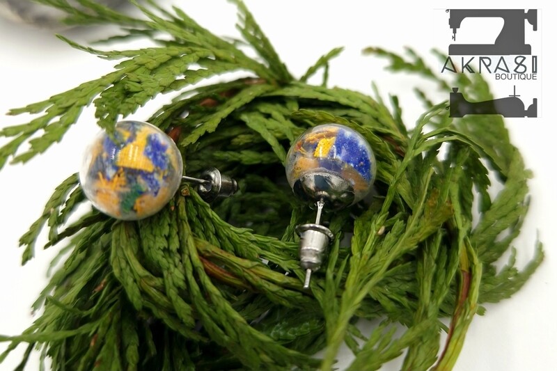 Glass globe silver stud earrings from the ankara alchemy mashup collection