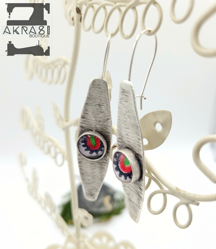 Antique silver with dashiki detail drop earrings