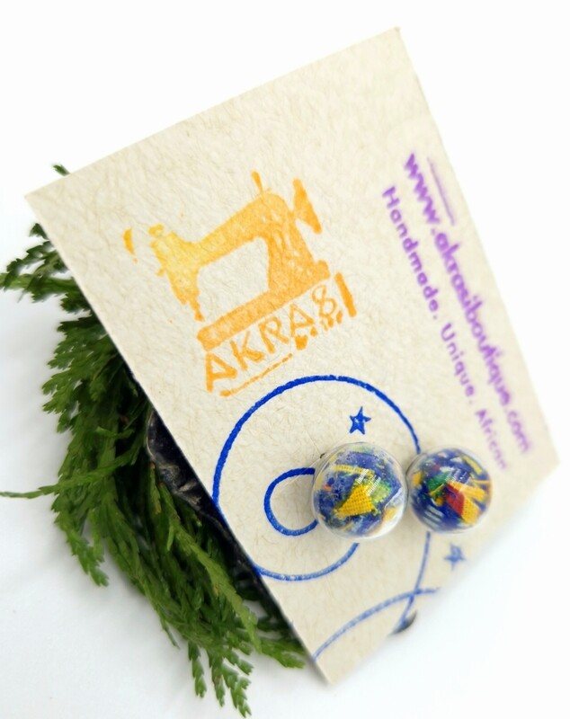 Glass globe silver stud earrings from the ankara alchemy mashup collection