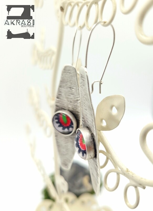 Antique silver with dashiki detail drop earrings