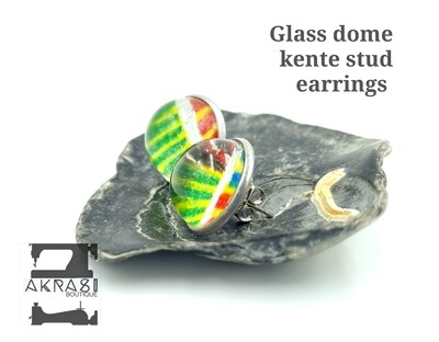 Glass dome kente silver stud earrings