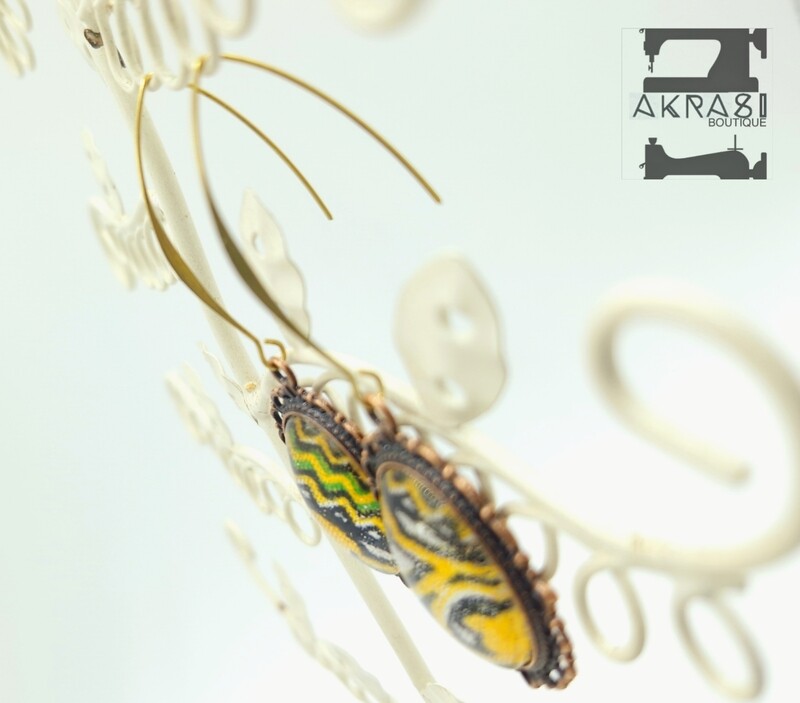Oval ankara copper drop earrings sealed in glass
