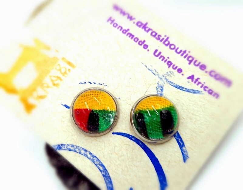 Glass dome kente silver stud earrings