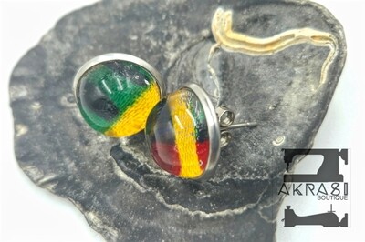 Glass dome kente silver stud earrings