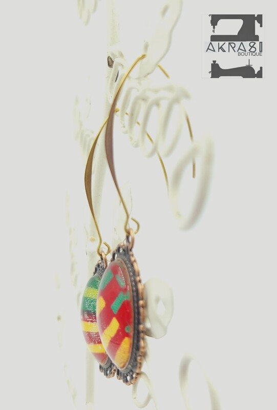 Oval kente copper drop earrings sealed in glass