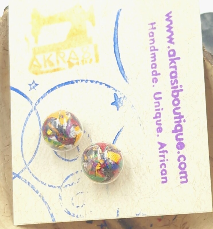 Glass globe silver stud earrings from the ankara alchemy mashup collection