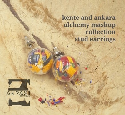 Glass globe silver stud earrings from the ankara alchemy mashup collection