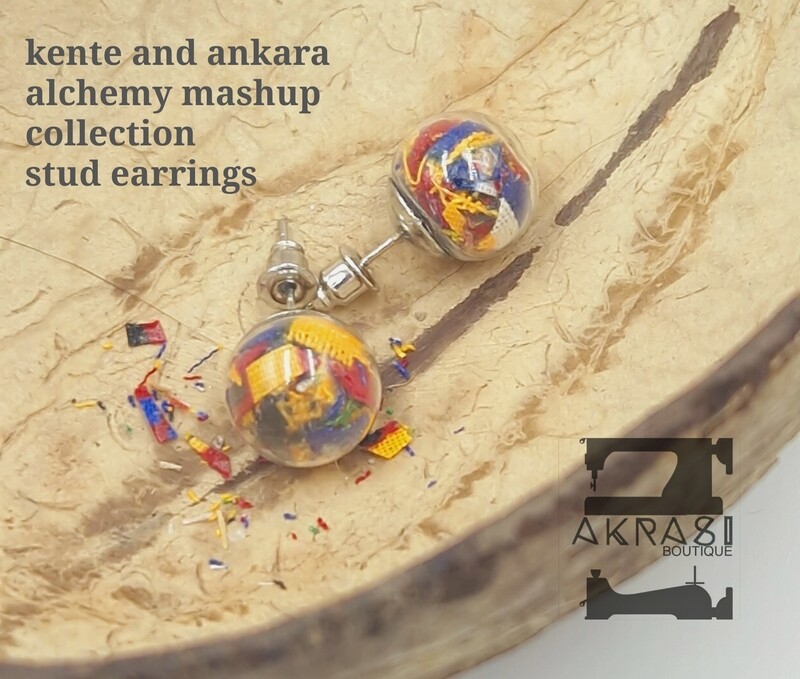 Glass globe silver stud earrings from the ankara alchemy mashup collection