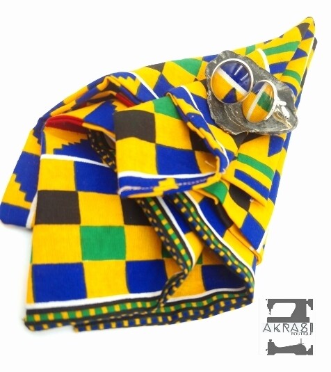Large yellow kente African wax print pocket square with cufflinks | men&#39;s accessories