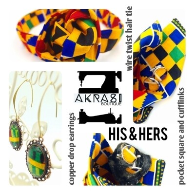 His and hers kente wax print accessory set